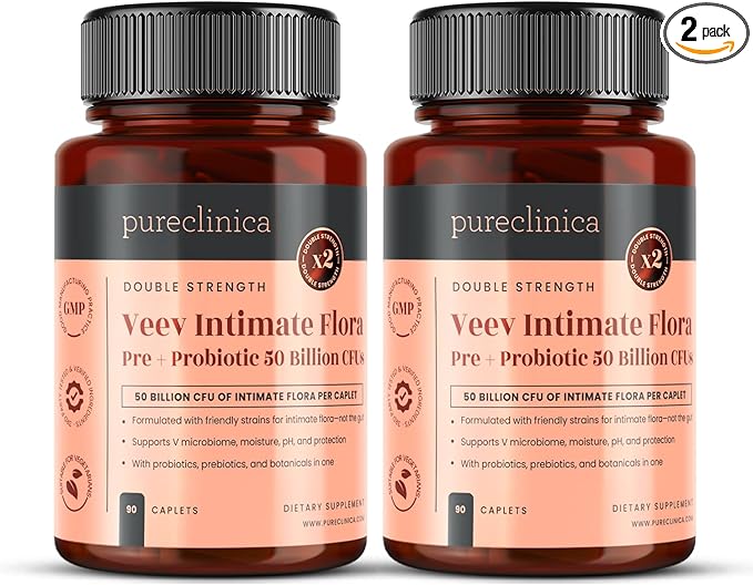 Veev Intimate Flora – Vaginal & Gut Microbiome Support – 50 Billion CFU Probiotics with Prebiotics, Cranberry, D-Mannose & Hyaluronic Acid – 180 Caplets (2 x 90) – 6-Month Supply