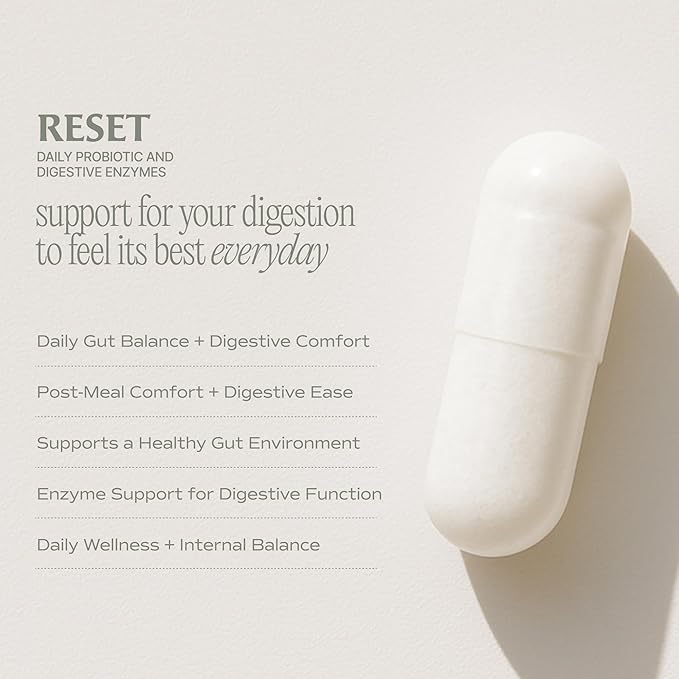 Reset Daily Probiotic + Prebiotic Plant Digestive Enzymes – Advanced Gut Reset for Women – Bloating Relief, Weight Management, Digestion, Gut Health – Vegan, Shelf-Stable – 60 Capsules (30-Day Supply)