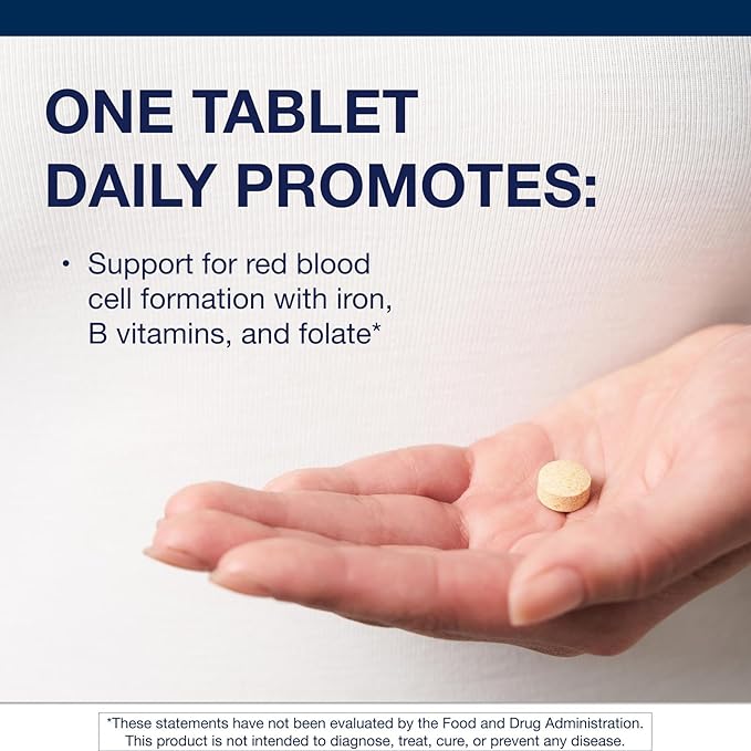 Metagenics Hemagenics Iron Supplement with B12, B6 & Folate Supports Red Blood Cell Formation, Energy & Immune Health* Non-Constipating, Non-GMO, Gluten-Free, Vegetarian - 60 Tablets