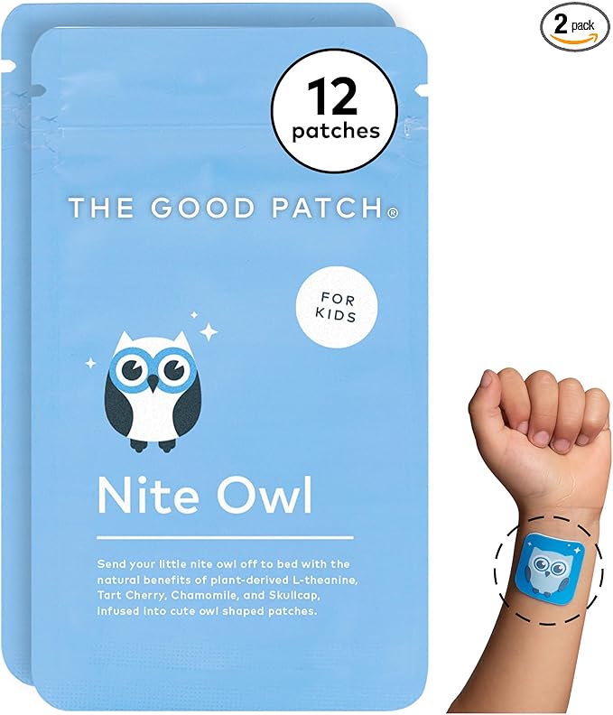 The Good Patch Nite Owl Patch, Natural Sleep Patch Support for Kid Bedtime with Tart Cherry, Chamomile, and Skullcap, Plant Powered, Sustained Release (12 Total Patches)