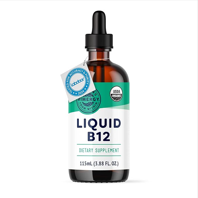 Vimergy USDA Organic Liquid Vitamin B12 Supplement 2500 mcg, Methylcobalamin & Adenosylcobalamin Fast-Absorbing Energy Support, Vegan, Non-GMO B12 Vitamins for Women & Men 115 Serving (115 mL)