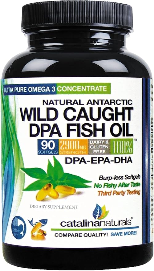 Fish Oil Omega-3 Supplement – Wild Caught DPA EPA DHA – 2900 mg Triple Strength – Burp-Free Softgels – 90 Count