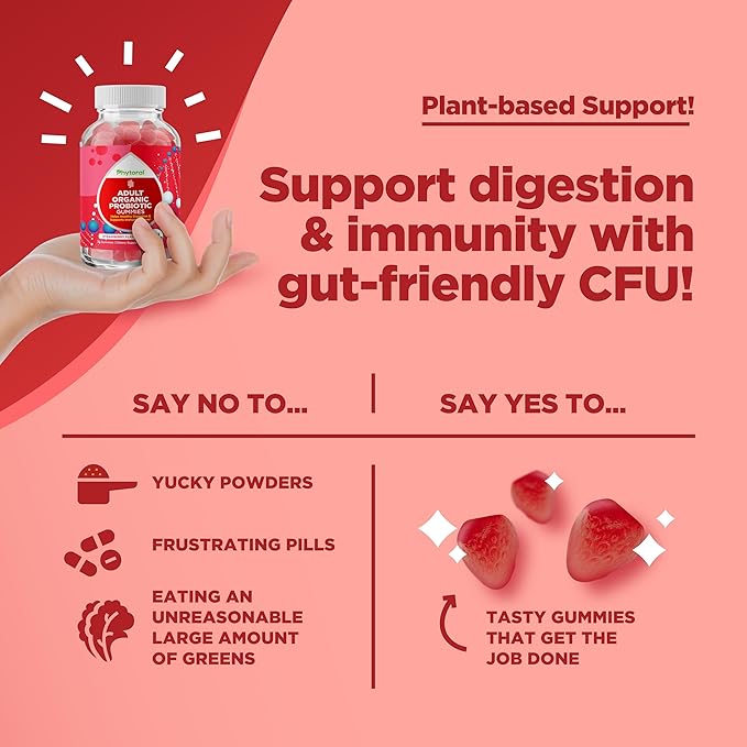 Healthy Gut Probiotic Gummies for Adults - Organic Probiotics for Gut Health Upset Stomach Relief and Immune Support - Digestive Health Chewable Probiotic Gummies for Women and Men - 5 Billion CFU