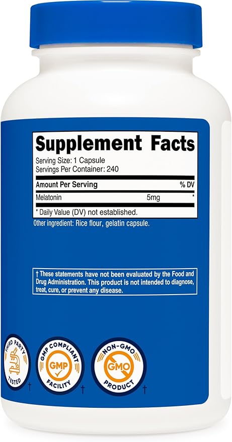 Nutricost Melatonin 5mg, 240 Capsules (3 Bottles)