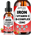 Liquid Iron Supplement w/Vitamin C, A, B-Complex, Vegan Iron Drops High Potency Liquid Vitamin & Iron Supplements for Women, Men & Children -Support Red Blood Cell, Energy, Anemia & Fatigue