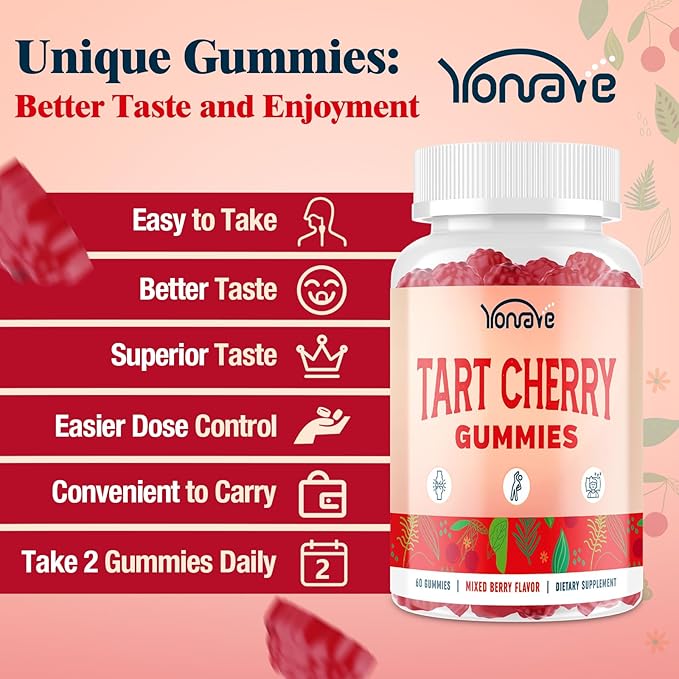 3300mg Tart Cherry Gummies for Uric Acid Cleanse, Sleep, Gout, Joint & Kidney Support – Tart Cherry Extract with Celery Seed, Melatonin, Vitamin C – Detox & Antioxidant – Mixed Berry Flavor, 60 Count