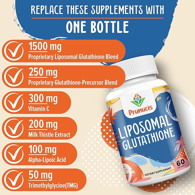 2400MG Liposomal Glutathione, with Vitamin C, Milk Thistle & Alpha-Lipoic Acid, Master Antioxidants, Pure Reduced L-Glutathione - Immune System, Cell Repair, Energy, High Absorption, 120 Softgels