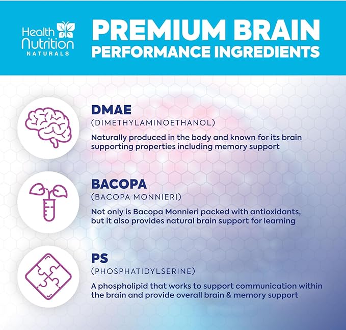 Brain Memory Supplement - 3X Strength Nootropics for Concentration, Clarity & Focus Support - Brain Health Cognitive Vitamins with Bacopa, Phosphatidylserine & DMAE, Brain Booster, 120 Capsules