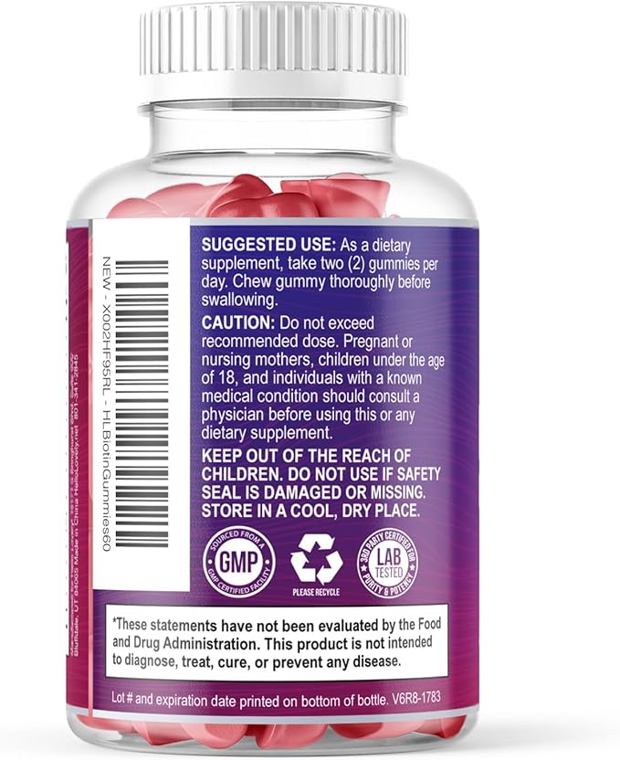 Hair Vitamins Gummies with Biotin 5000 mcg per Serving - Hair Growth Support with Vitamins E & C for Thicker, Stronger & Beautiful Hair - Hair Skin and Nails Vitamin, Gluten Free - 60 Gummies