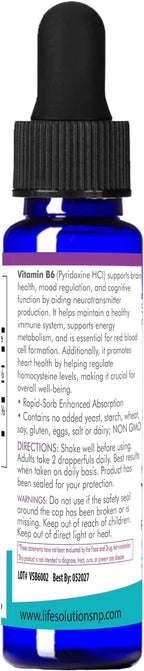Life Solutions Vitamin B6 Pyridoxine HCI - B Vitamins Supplement, B6 Vitamins 25mg,- Essential B6 Supplement for Metabolism, Energy, and Nervous System Support 2oz Liquid Dropper