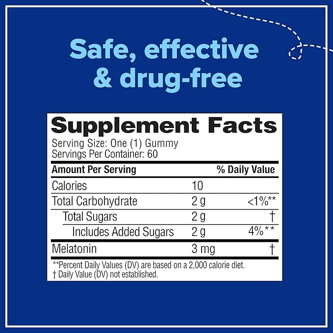 Zarbee's Melatonin Gummies 3mg Sleep Supplement to Promote Peaceful Sleep, Natural Mixed Fruit Flavor, Adults Gummy Age 12 Up, 60 Count