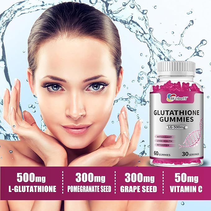 Glutathione Gummies with Collagen 500mg Vitamin C & B6 Skin Glow Hair & Nail Support Anti-Aging Antioxidant Sugar-Free Non-GMO Strawberry Flavor 60 Gummies (60 Count (Pack of 1))