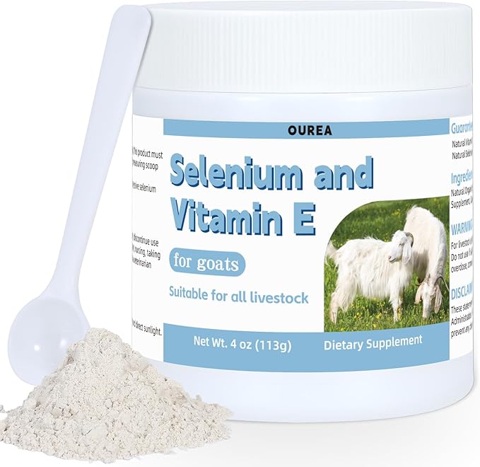 Selenium & Vitamin E Powder for Goat, Selenium Supplement for Goats, Immune System, Muscle Support & Relieve Stress Response, Selenium, Vitamin E Supplements, Goat Minerals, Suitable for All Livestock