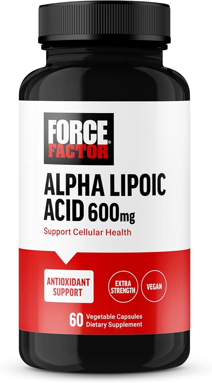 Force Factor Alpha Lipoic Acid 600mg Capsules, Antioxidants Supplement, ALA Supplement for Cardiovascular Support and Cellular Health, Vegan, No Gelatin, 60 Vegetable Capsules
