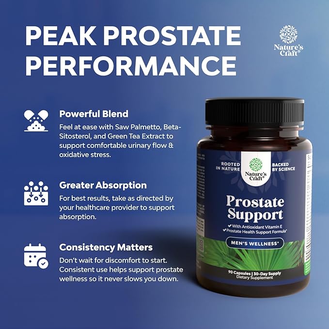 Herbal Prostate Supplement for Men - Potent Pygeum and Saw Palmetto Extract with Beta Sitosterol & Green Tea for Urinary Tract Support - Male Health Blend for Frequent Urination - 90 Capsules