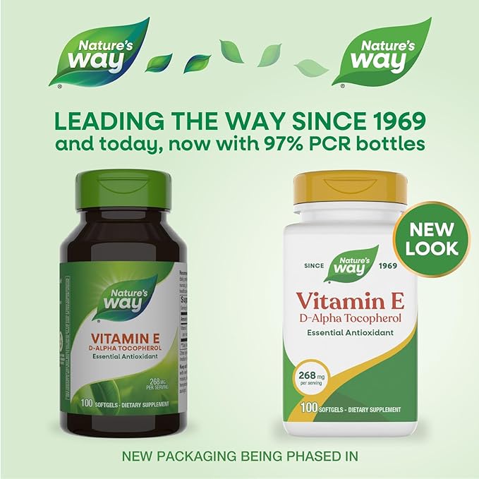 Nature’s Way Vitamin E D-Alpha Tocopherol - 268 mg per serving - Antioxidant – Essential Nutrient for Heart Muscle Cells* - Gluten Free - 100 Softgels