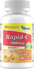 America Medic & Science Rapid-C 1000mg Vitamin C Supplement (1 Pack of 200 Tablets) Energy Booster, Daily Immune System Support, Antioxidant | Vegan, Non-GMO Coated Ascorbic Acid for Adult Men & Women