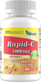 America Medic & Science Rapid-C 1000mg Vitamin C Supplement (1 Pack of 200 Tablets) Energy Booster, Daily Immune System Support, Antioxidant | Vegan, Non-GMO Coated Ascorbic Acid for Adult Men & Women