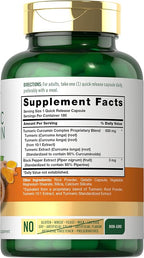 Carlyle Turmeric Curcumin Supplement | 180 Capsules | with Black Pepper Extract | Non-GMO & Gluten Free