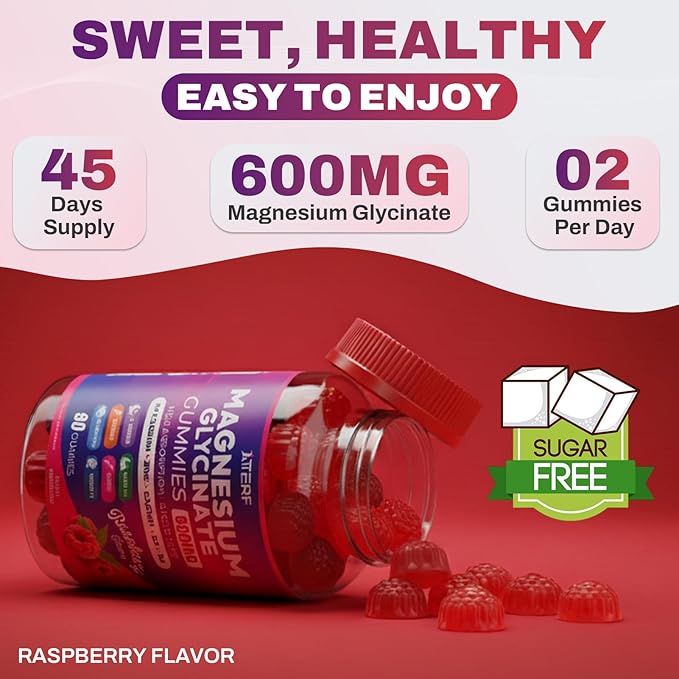 Magnesium Glycinate Gummies 600mg, Sugar Free Magnesium Gummy for Women, Men & Kids, High Absorption Magnesium Supplement for Muscle, Brain Support and Relaxation, Vegan, Non-GMO, 90 Count