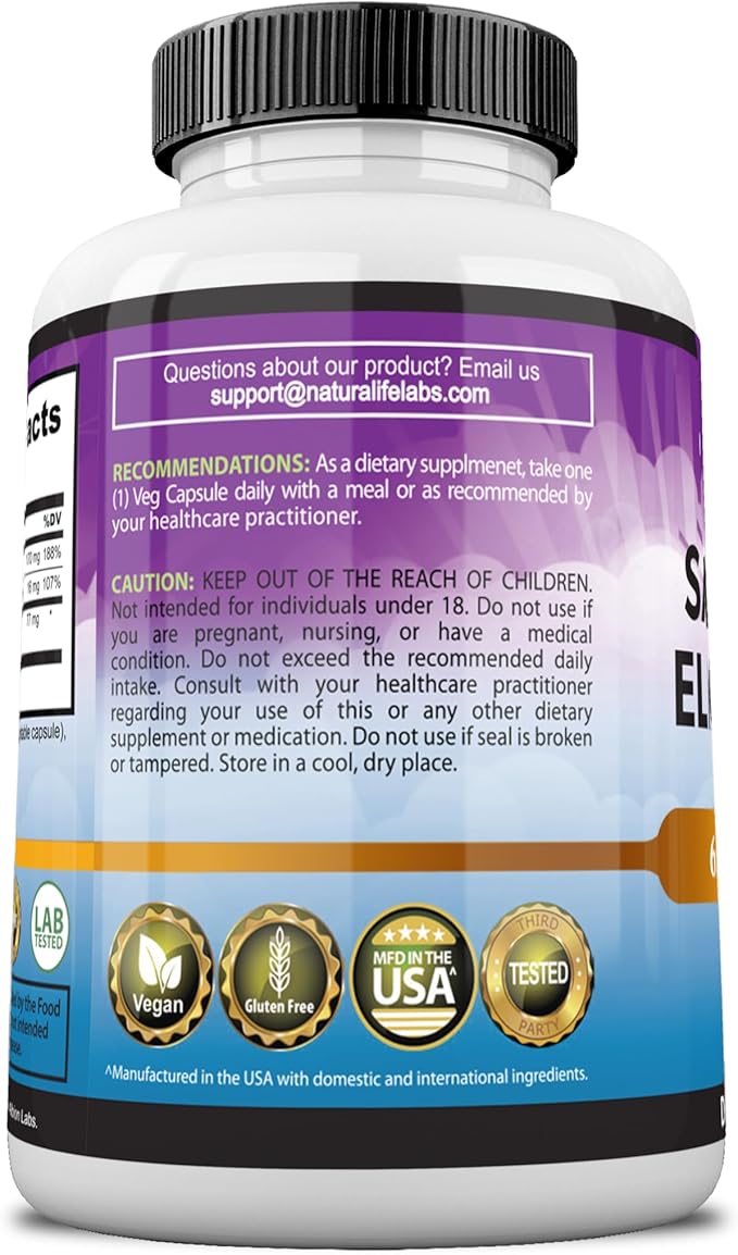 NaturaLife Labs Sambucus Elderberry Capsules – with Vitamin C & Zinc – Immune Support Supplement – 90 Vegan Capsules – Non-GMO & Gluten-Free
