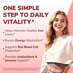 Iron Supplement for Women & Men, 65 mg, Ferrous Sulfate, Vitamin C, D3, B6, B12, Folate, Beet Root, Spinach, Pumpkin Seeds, Nettle, for Red Blood Cell & Energy Production, 90 Tablets