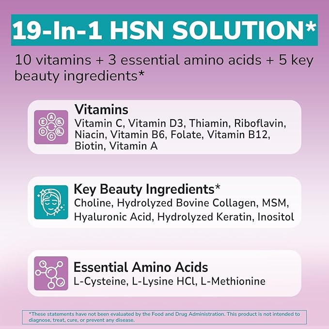 Biotin 10000mcg, Vitamin B7, Hydrolyzed Keratin, Hyaluronic Acid, Collagen, Amino Acids, MSM, Vitamins A, C, D3, B Complex, Hair, Nail, Skin, for Men and Women, 30 Caps