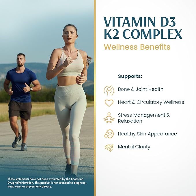 Vykee Nutrition Vitamin D3 K2 Complex - High Potency 140 mcg D3 Vitamin and 110mcg Vitamin K2 (MK-7) - Vegan Supplement for Bone and Heart Support, Non-GMO, Gluten-Free - 120 Count