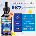 Potassium Magnesium Calcium Zinc Liquid Complex – Chelated Minerals with D3, B6, B12 & CoQ10 for Superior Absorption, Heart, Bone, Muscle, Sleep & Anti-Aging Support, 2 Fl Oz(60ml)