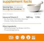 Liposomal Vitamin C 1600mg High Absorption Capsules with Sunflower Lecithin, Fat-Soluble Vitamin C Supplement for Immune, Collagen and Antioxidant Support, 180 Vegan Capsules