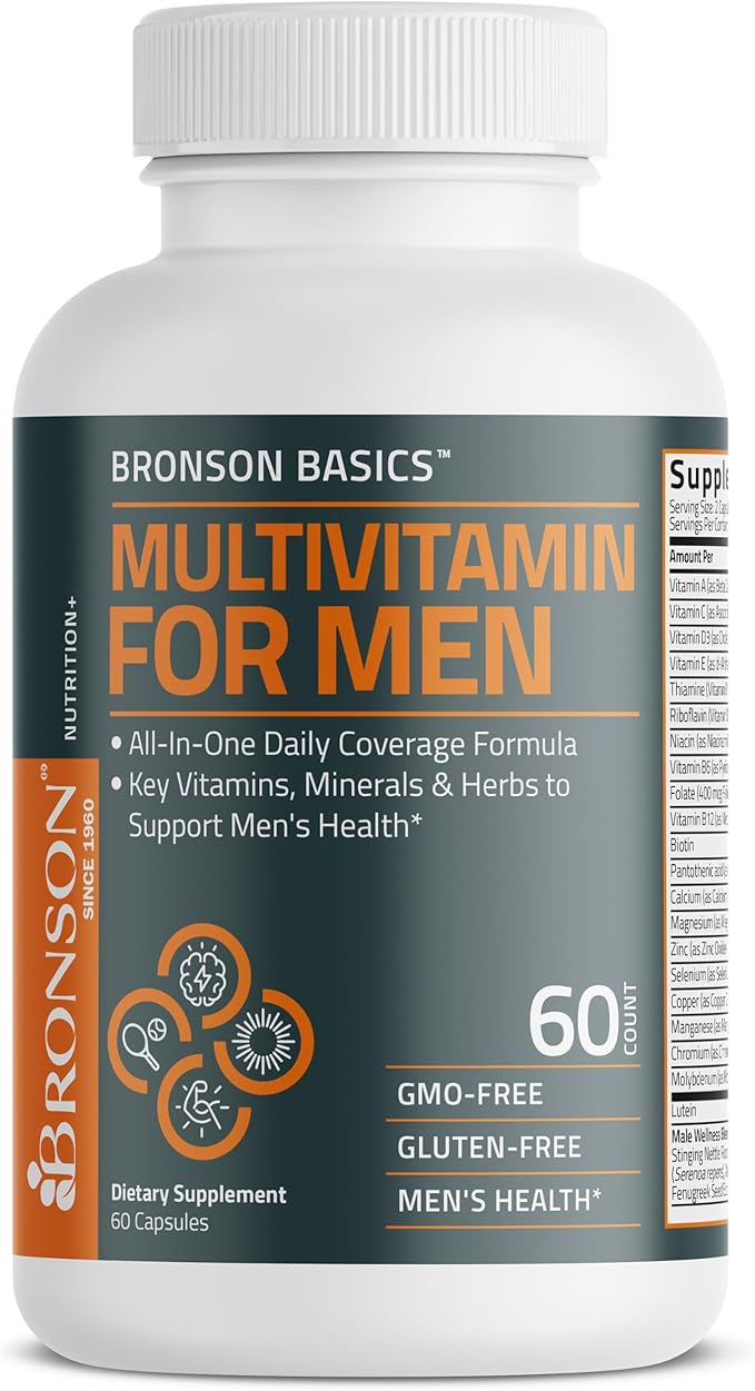 Bronson Multivitamin for Men All-in-One Daily Coverage Formula Key Vitamins, Minerals & Herbs to Support Men's Health, 60 Capsules