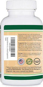 Bacopa Monnieri Capsules 20% Bacosides 450mg, 90 Count (Non-GMO, Gluten Free) Brahmi Extract (Memory Supplement for Brain Health, Focus, and Cognitive Function) by Double Wood