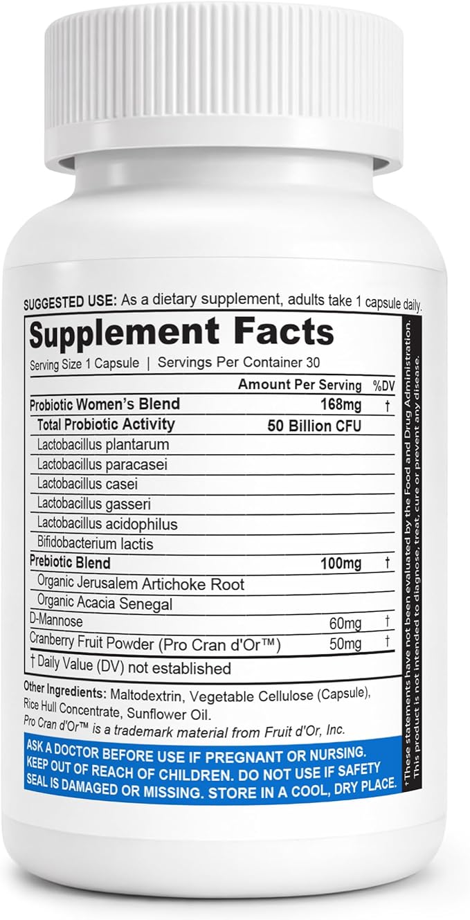 NutraBlast Vaginal Probiotics for Women Digestive, Intimate Balance, UT & Vaginal Health - 50 Billion CFU - 6 Strains, Prebiotics, Cranberry Extract & D Mannose - Womens Probiotic (30 Count)