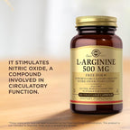 Solgar L-Arginine 500 mg - 100 Vegetable Capsules - Nitric Oxide Stimulator - Non-GMO, Vegan, Gluten Free, Dairy Free, Kosher - 100 Servings