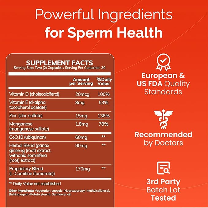 CONCEIVE PLUS Motility Support for Men | Boost Sperm Volume & Count | Spermidine Supplements with Vitamin D, E, Zinc, Antioxidants – Multivitamin Fertility Supplements for Men, 60 Caps