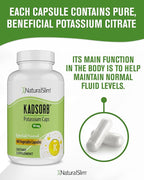NaturalSlim Natural Potassium Citrate Gluconate 99 mg - Kadsorb Supports Electrolyte Balance & Normal pH - Absorbable Potassium Supplements with Essential Minerals - Non GMO 400 Capsules 2 Pack