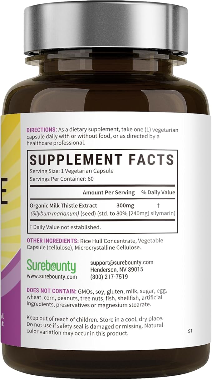 Milk Thistle, Concentrated Seed Extract, 80% Silymarin, Liver Support Cleanse Detox, Fatty Liver Supplements, Non-GMO, No Gluten & Soy, 60 Veggie Caps, 2 Month Supply