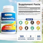 Best Naturals Boswellia Serrata Joint Health 250 mg 120 Capsules - Standardized to 65% Boswellic Acid (120 Count (Pack of 2))