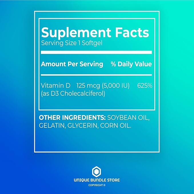 Extra Strength Vitamin D3 5000 IU 125 mcg – 250 Softgels, High Potency D3 Vitamin Supplement, Daily Vitamin D for Bone Strength, Immune Support (Pack of 2)