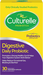 Culturelle Daily Probiotic Capsules For Men & Women, Most Clinically Studied Probiotic Strain, Digestive & Gut Health, Supports Occasional Diarrhea, Gas & Bloating, 1 Month Supply, 30 CT