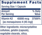 Life Extension Mega Vitamin K2 High Potency for Strong Bones, clinically studied 45 mg K2 dosage, promotes healthy bone density, gluten-free, non-GMO, 30 capsules