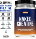 NAKED Pure Micronized Orange Creatine Monohydrate - 36 Servings - 500 Grams, 1.1Lb Bulk, Vegan, Non-GMO, Gluten Free, Soy Free. Aid Strength Gains, No Additives