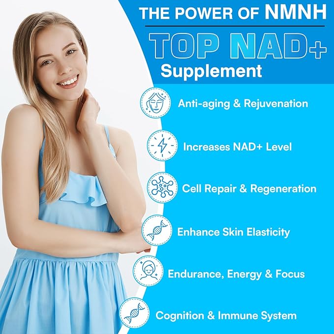 NMNH (Dihydronicotinamide Mononucleotide) NMN Alternative Supplement, 500 mg Per Serving NAD Supplement to Boost NAD+ Levels, for Anti Aging, Energy, Immunity, Focus, 60 Vegan Capsules