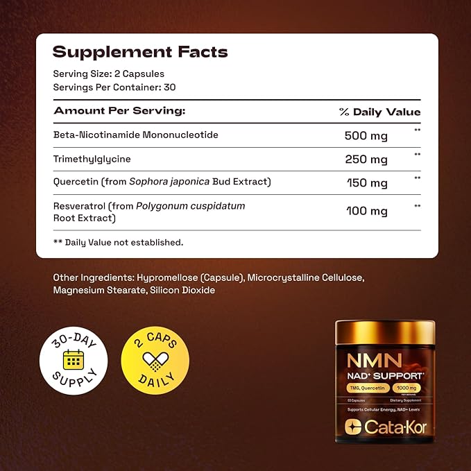 Cata-Kor NMN Supplement 1000mg & Calcium AKG Complex - NAD+ Supporing Supplement with TMG, Quercetin & MSM, Hyaluronic Acid & Biotin Collagen Support Beauty Complex