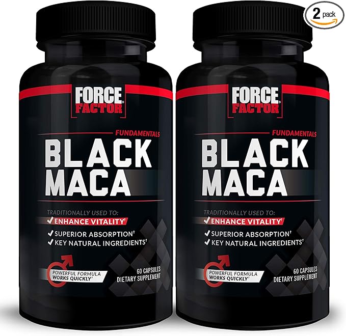 Force Factor Black Maca Root Supplement for Men, 1000mg Maca Negra Extract for Energy, Hormonal Balance & Vitality, Superior Absorption with BioPerine, 120 Capsules, 2-Pack