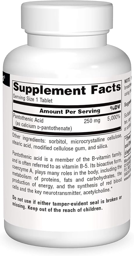 Source Naturals Pantothenic Acid 250 mg Vitamin B-5 Dietary Supplement - 100 Tablets