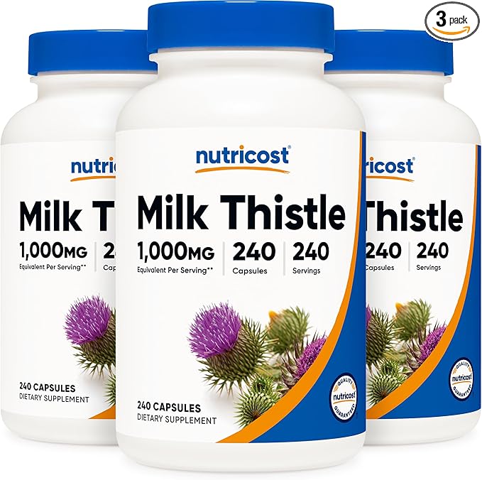 Nutricost Milk Thistle Extract 240 Capsules for 240 Servings Per Bottle (3 Pack) - Vegan, GMO Free and Gluten Free