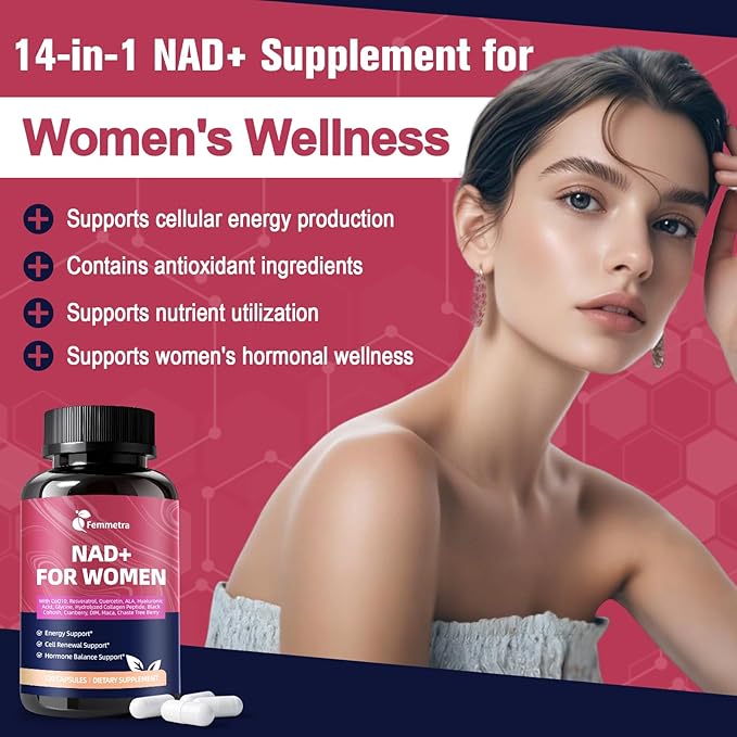 NAD+ Supplements for Women | NAD Resveratrol for Cellular Energy, DIM & Cranberry for Hormone Balance & Estrogen Balance | Non-GMO, 2 Bottles