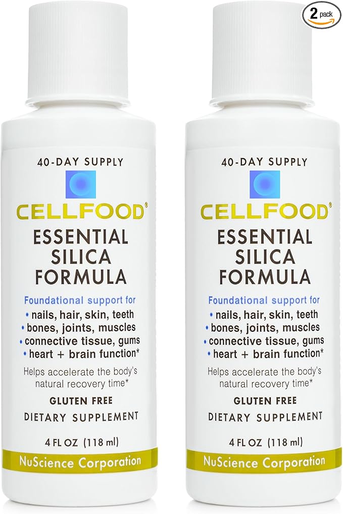 Cellfood Essential Silica Anti-Aging Formula, 4 fl oz, 2 Pack - Supports Healthy Bones, Joints, Hair, Skin, Nails, Teeth & Gums - Easy to Absorb - Gluten Free, Thiaminase Free, Non-GMO - 80-Day Supply