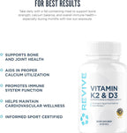 REVIVE MD Vitamin D3 & K2 Supplement for Women & Men - Physician Formulated K2 & D3 Vitamin Supplement Supports Bone Health & Muscle Strength - Immune & Cardiovascular Support (60 Servings)